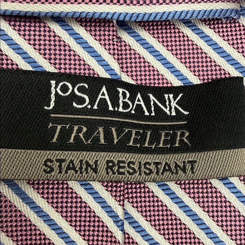 Jos. A. Bank Travelers Stain Resistant Rose, Blue& Silver Stripe Tie, 100% silk